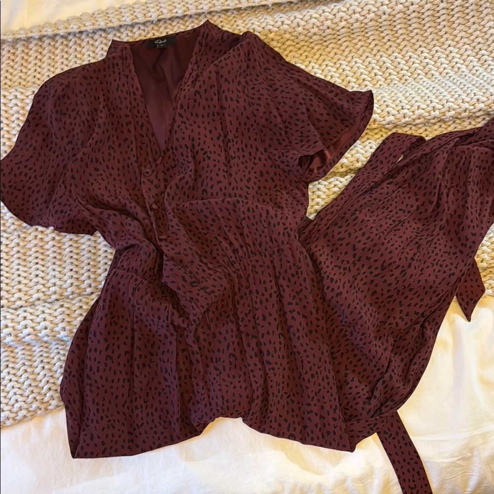 Rails Red Jumpsuit with Mandarin Collar and Tie Front